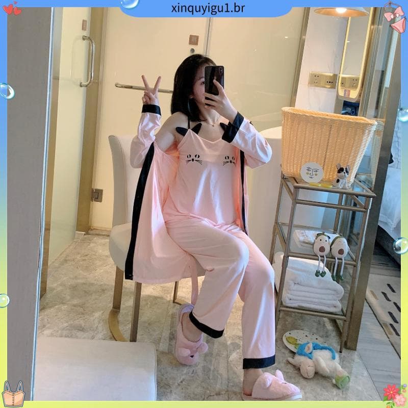 Pijamas femininos verão primavera outono novo estilo estilingue versão coreana solto doce estudante influenciador de alt