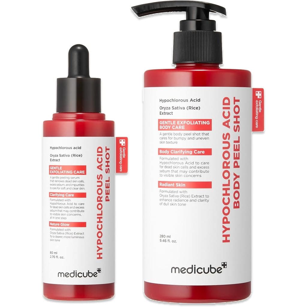 Medicube Hypochlorous Acid Peel Shot Duo para Rosto e Corpo: Peeling Facial e Corporal com Ácido Hipocloroso |   Conjunt