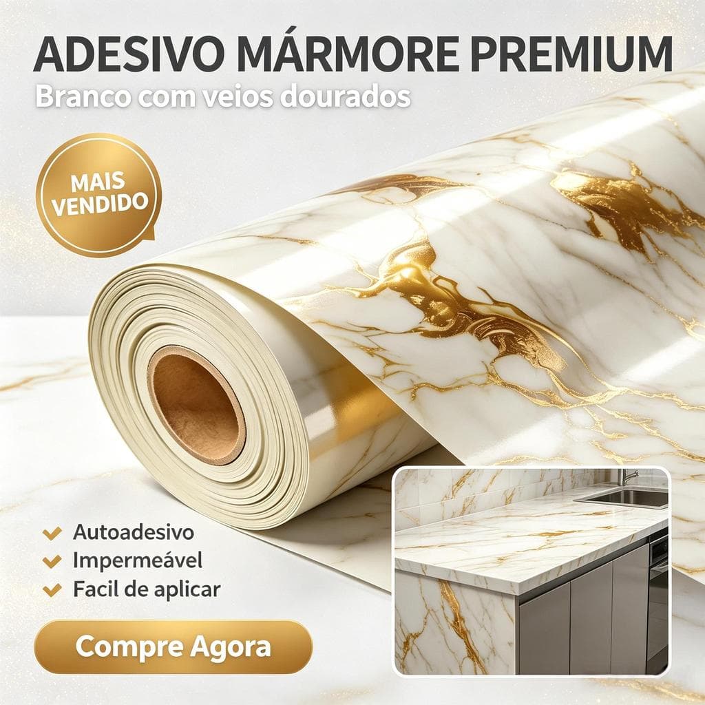 Adesivo Mármore Premium Veios Dourados Autoadesivo Impermeável Ideal para Cozinha Banheiro Renovação Econômica