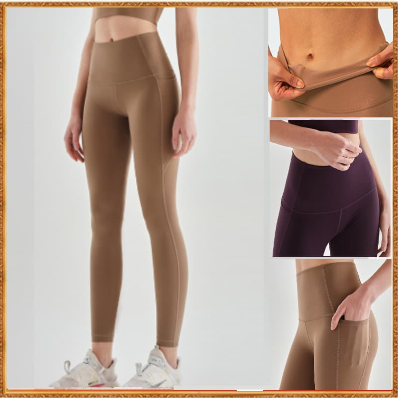 Calças esportivas sem costura Lulu com bolsos anti-rugas, calças de yoga femininas, cintura alta, modeladoras de bumbum,