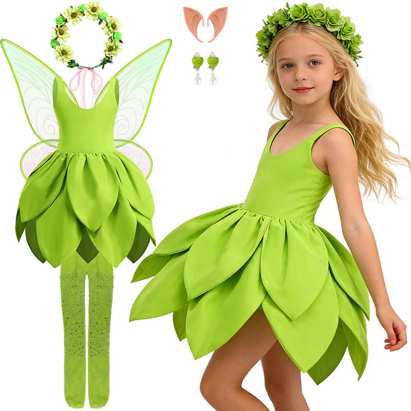 Verão Fantasia Menina Tinker Sino Princesa Vestir-Se Natal Dia Das Bruxas Role Play Elfo Verde Crianças Traje De Fadas R