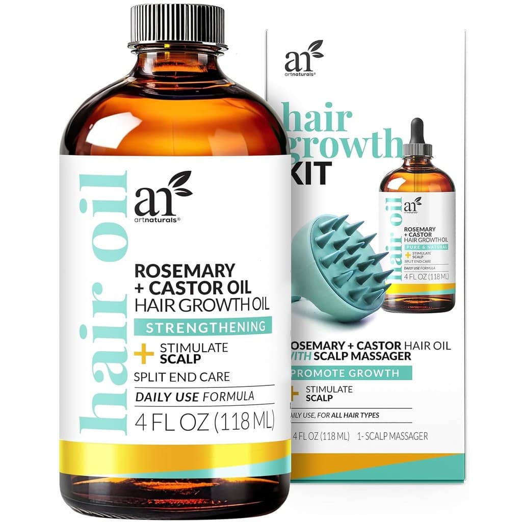 Conjunto ArtNaturals de Óleo Capilar Orgânico de Alecrim e Rícino para Crescimento Capilar + Massageador de Couro Cabelu