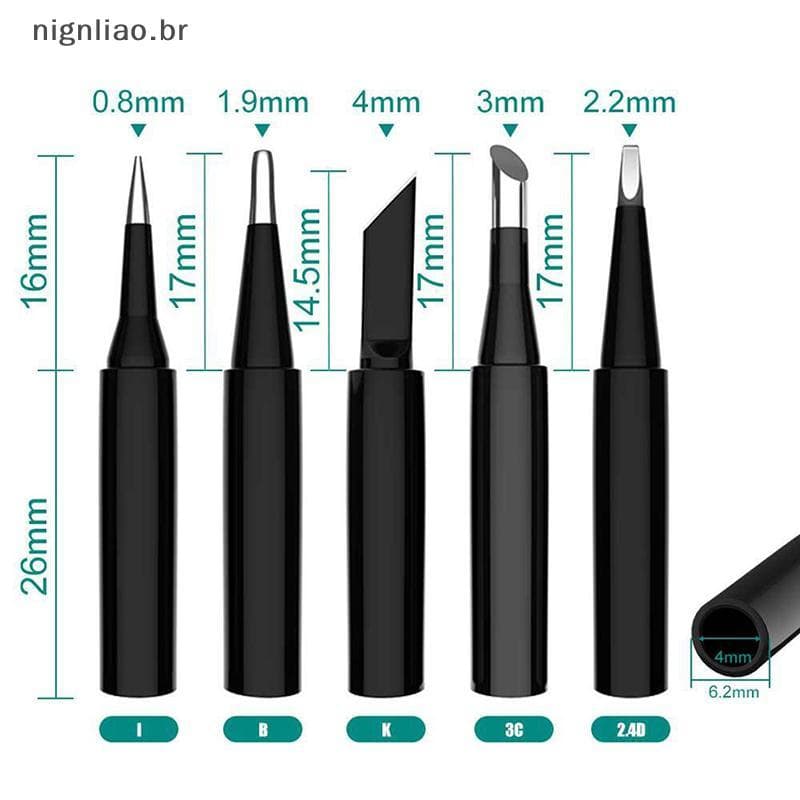 nignliao 5 Peças I + B + K + 2.4D + 3C Ferro De Solda Cobre Puro 900M Conjunto De Cabeça De Dentro De Nu Quente Ponta El