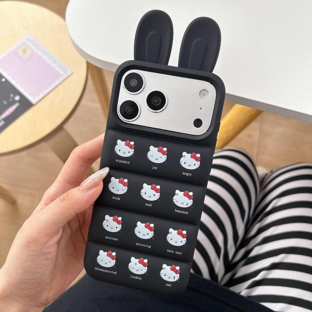 Cartoon Phone Case KT Cat with rabbit ears，Applicable17pro 17ProMax，Full-body protective case，iPhone16New14 16Promax，Pro