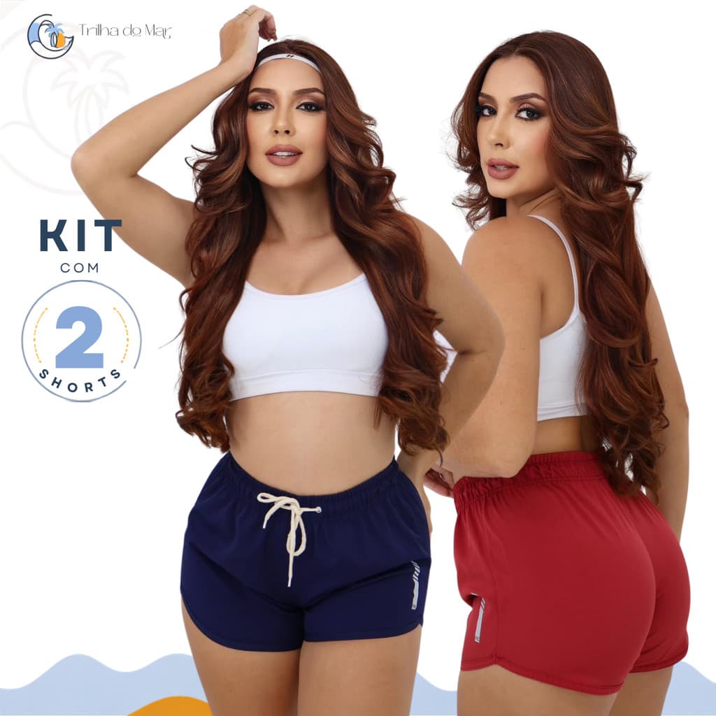 Kit 2 Short Feminino Tactel Elastano Praia Curtinho Academia Corrida Elastico Cardaço Esportes Bermuda