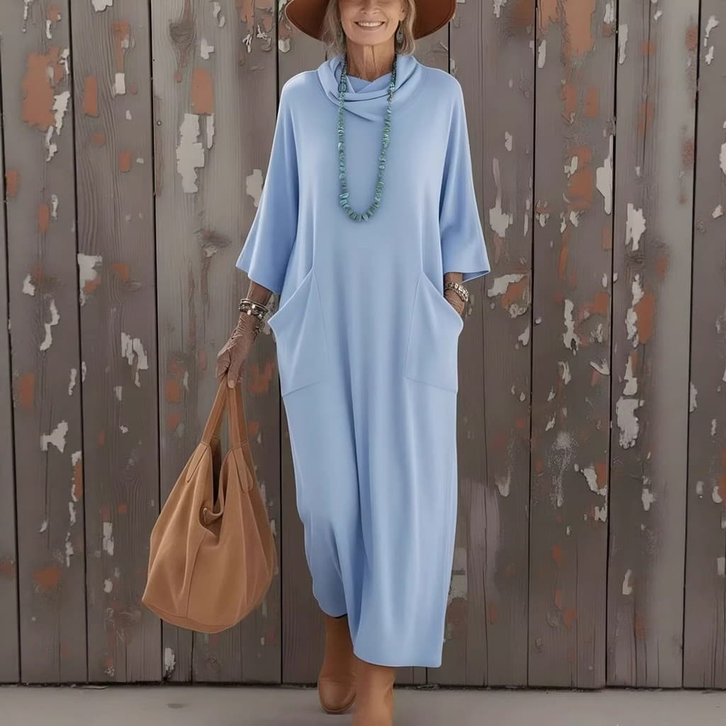 2026 Confortável gola alta bolso solto vestido de malha roupas femininas grau Plus Size gordura mm