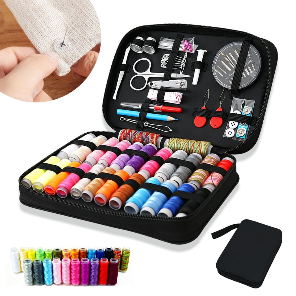 Kit 97 Peças Costura Completo Estojo Reparo Linhas Agulhas Tesoura Acessório Portátil