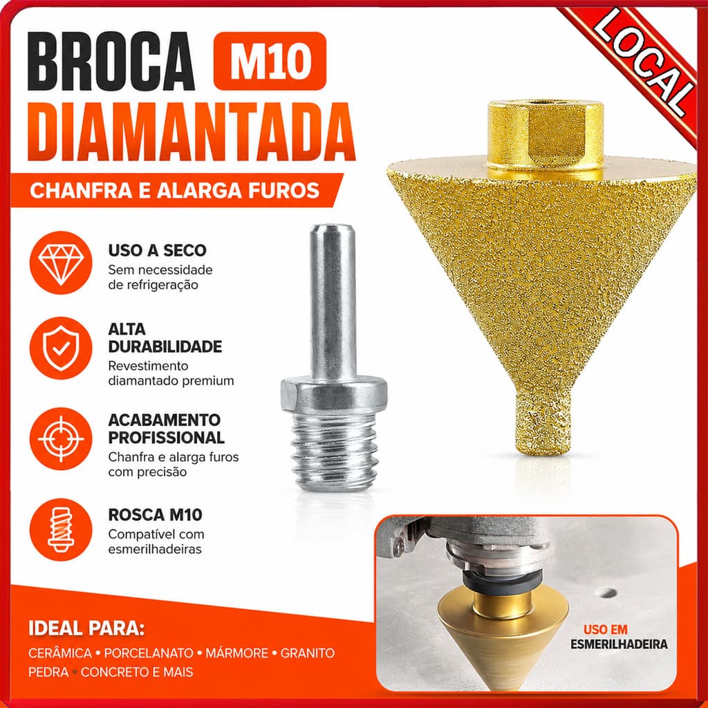 Broca cônica de diamante M10 Ferramenta de rebarbação de abertura de ardósia cerâmica