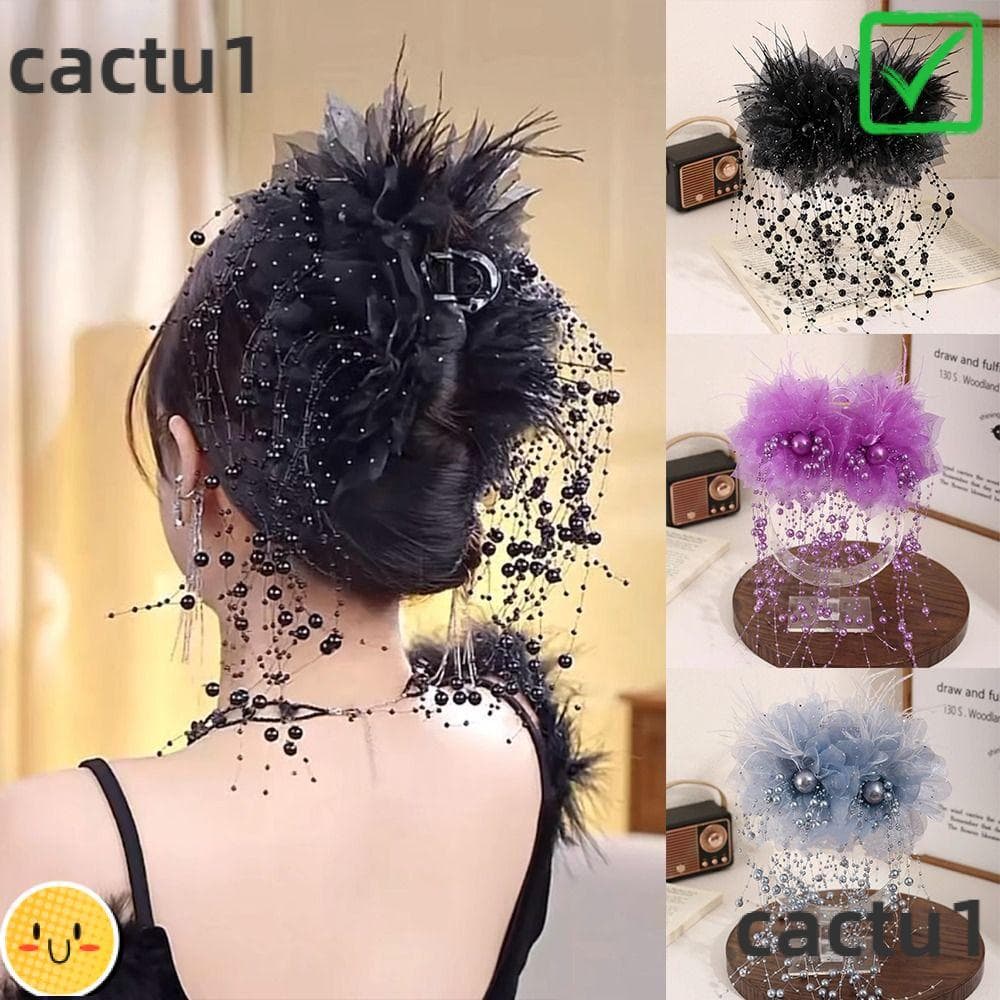 Garra De Cabelo CACTU , Clipe De Agarrar Pérolas De Flores De Penas De Quatro , Grampos Com Laço De Pano De Borla Para M