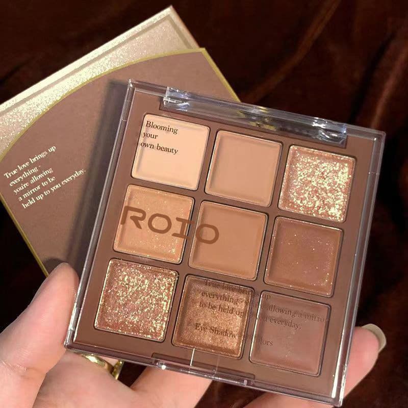 Paleta de Sombras ROIO Chocolate de Nove Cores, Brilhante, Perolada, Matte, Tons Terrosos, Maquiagem Nude Pura, Preço Ac