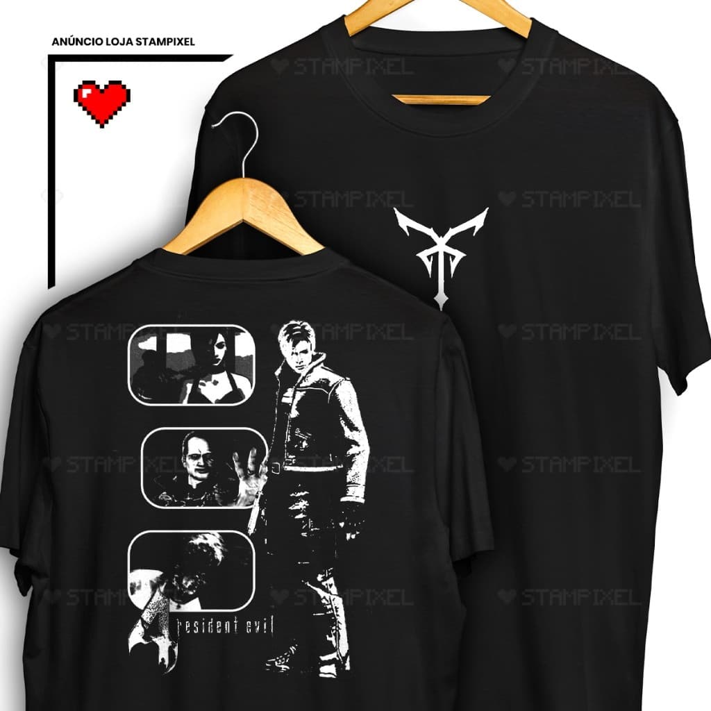 Camiseta Resident Evil 4 Leon Re4 Los Iluminados Frente Verso Las Praga Blusa Camiseta 100% Algodão