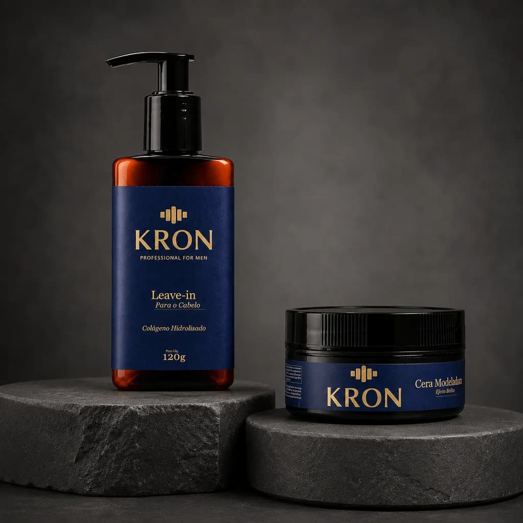 Kit Masculino Leave-in Hidratante Restaurador + Cera Modeladora Efeito Brilho Fixação Kron