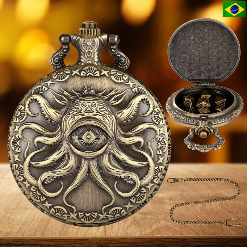 Conjunto de 7 peças de dados para RPG, dados grandes |     Relógio de Bolso Cyclops Octopus - Adequado para DND COC 123