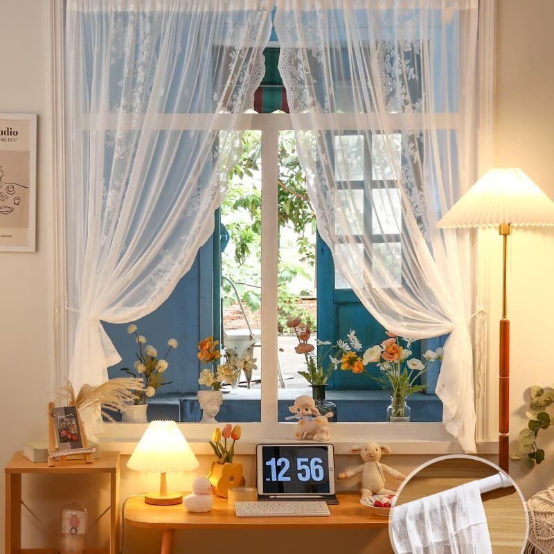 Cortina Jacquard de renda branca com janela saliente, produto acabado, quarto, sala de estar, bloqueio de cortina Anti-p