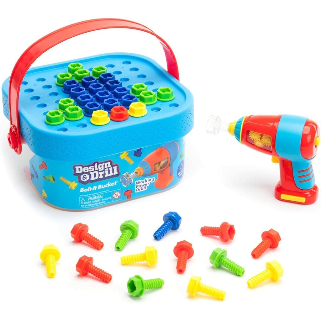 Educational Insights Design & Drill Bolt-It Bucket - Brinquedos de Construção e Ferramentas para Crianças Pequenas, Conj