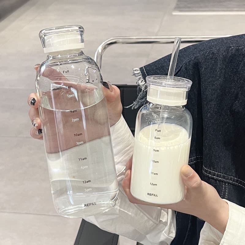 Copo de água de grande capacidade, copo de palha de vidro com alto teor de borosilicato, copo portátil para escritório d