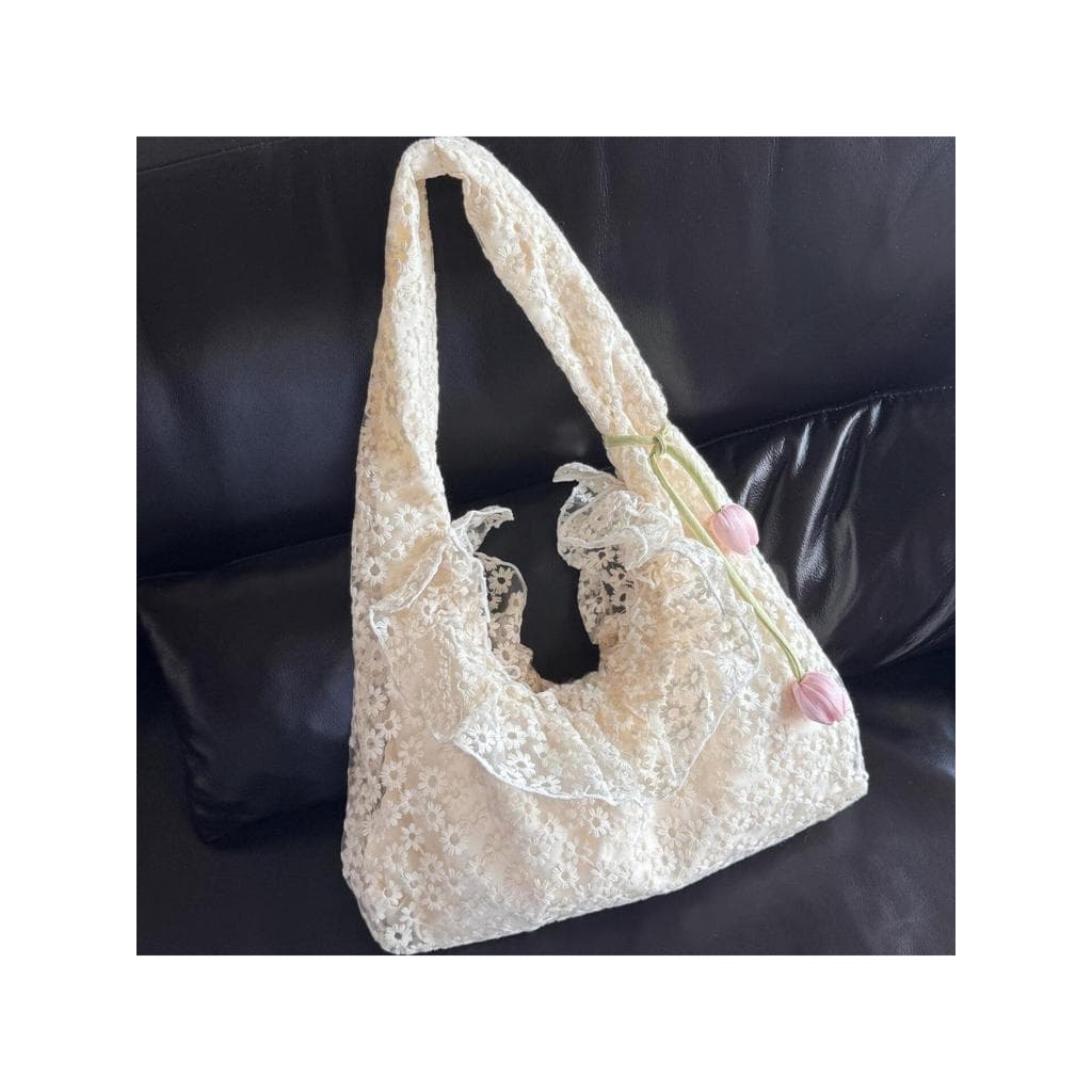Damasco suave margarida renda bolsa de lona verão fada fada compras jogar saco moda nicho sacola