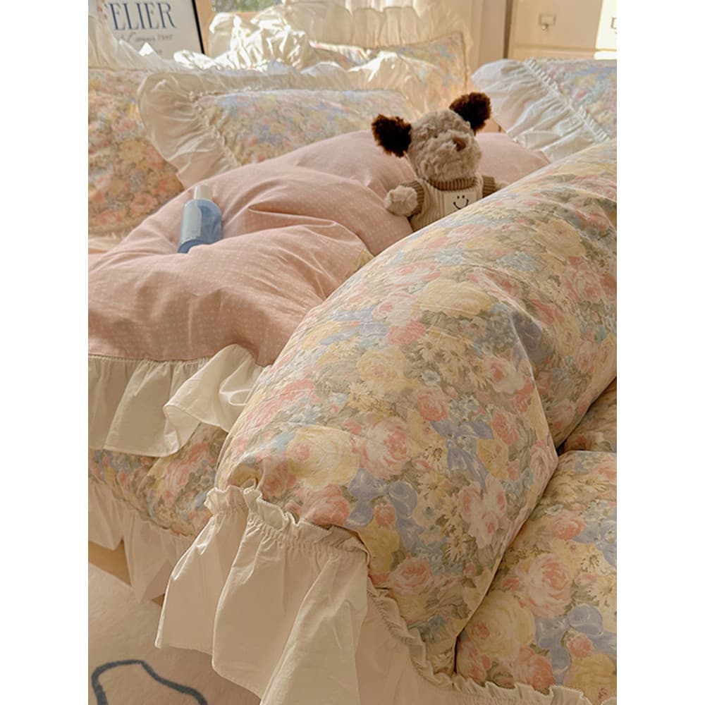 Cama de algodão puro estilo princesa conjunto de quatro peças algodão 2025 novo estilo renda estilo lençol capa de edred