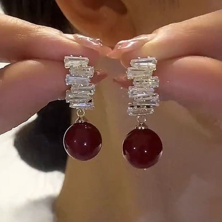 Luz de luxo indústria pesada piscando diamante zircão pérola brincos temperamento suave High-End moda francesa brincos n