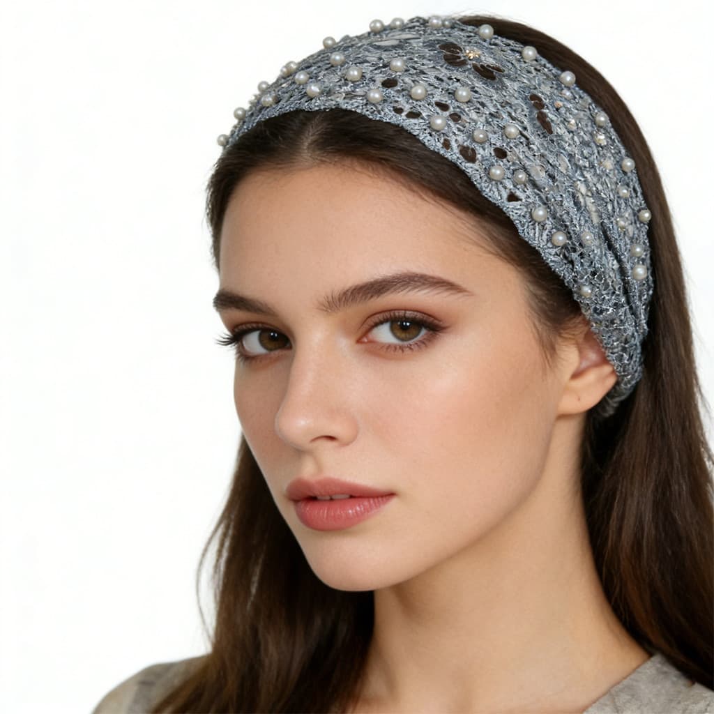 [Estoque pronto] Novo estilo flor oco frisado bandana strass bandana de cabelo branco WJG