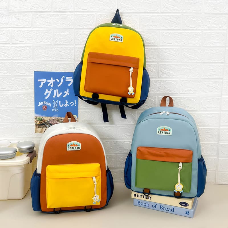 Nova mochila infantil com blocos de cor, mochila escolar fofa para o jardim de infância, mochila casual e leve para meni
