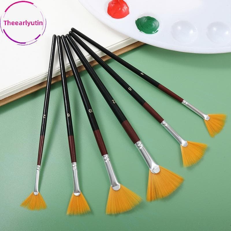 theearlyutin 6 Peças Pincéis De Pintura Em Leque De Cabelo De Nylon Profissionais Para Artistas A Óleo E Acrílica Detalh