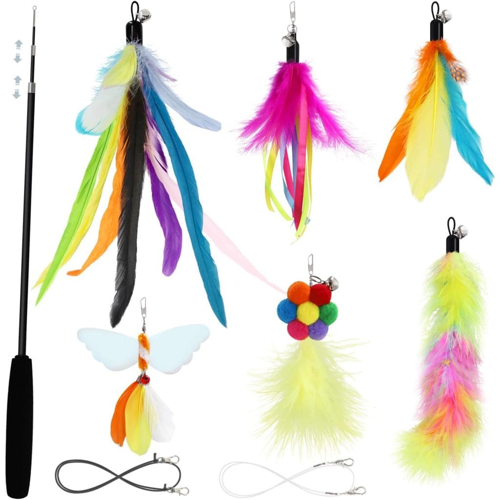 Brinquedos de Varinha para Gatos SONGWAY para Gatos de Interior - Conjunto de Brinquedos para Gatos com Varinha Retrátil