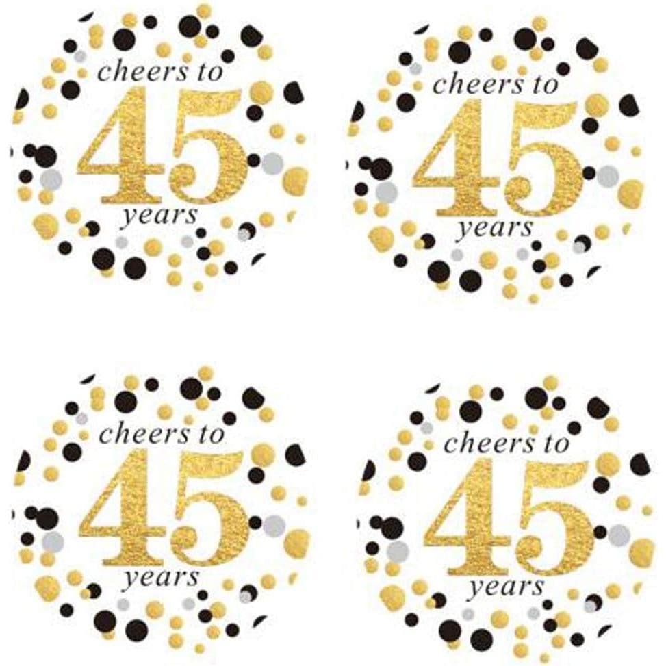 Pacote com 50 Adesivos Redondos de 2" com a Frase "Parabéns pelos 45 Anos" para Festa de Aniversário, Adesivos para Lemb