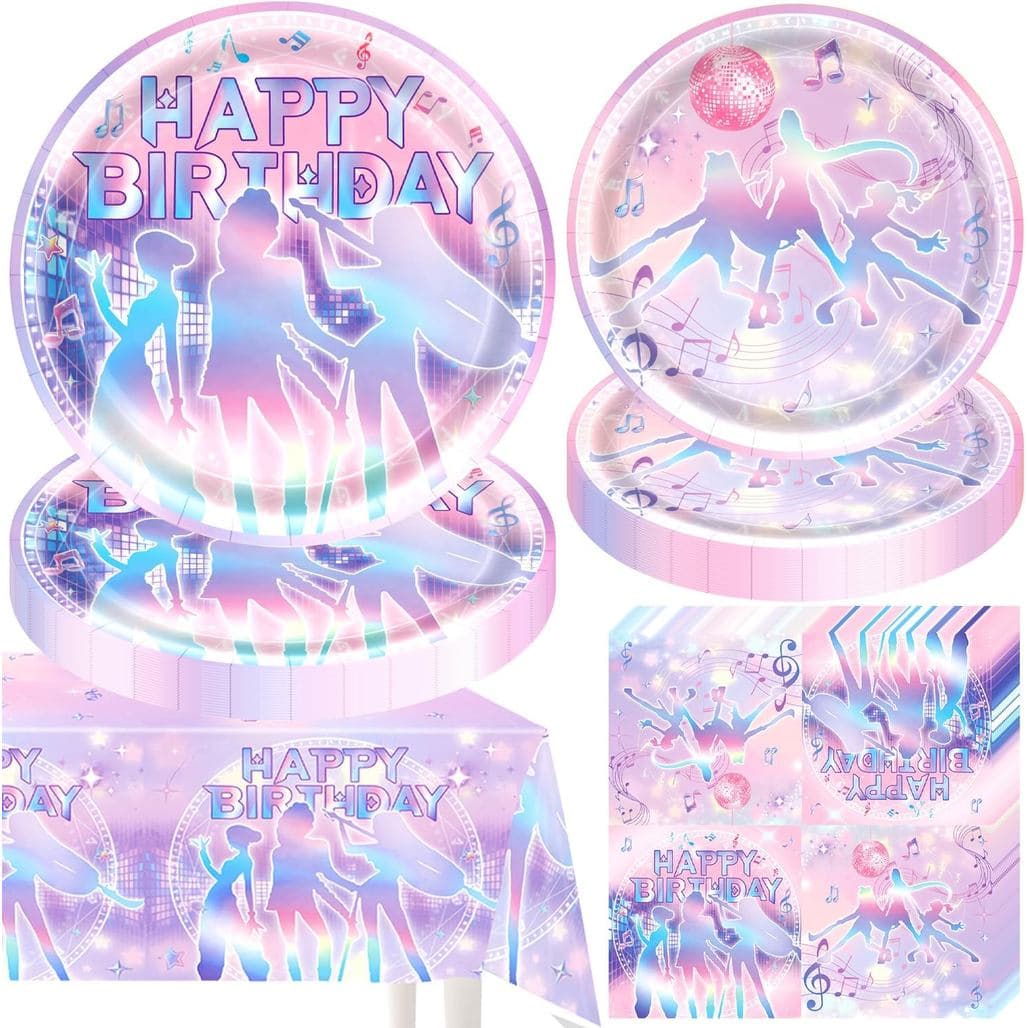 41 peças de decorações para festa de aniversário com tema de caçadores de demônios Kpop, em tons de rosa e roxo degradê,