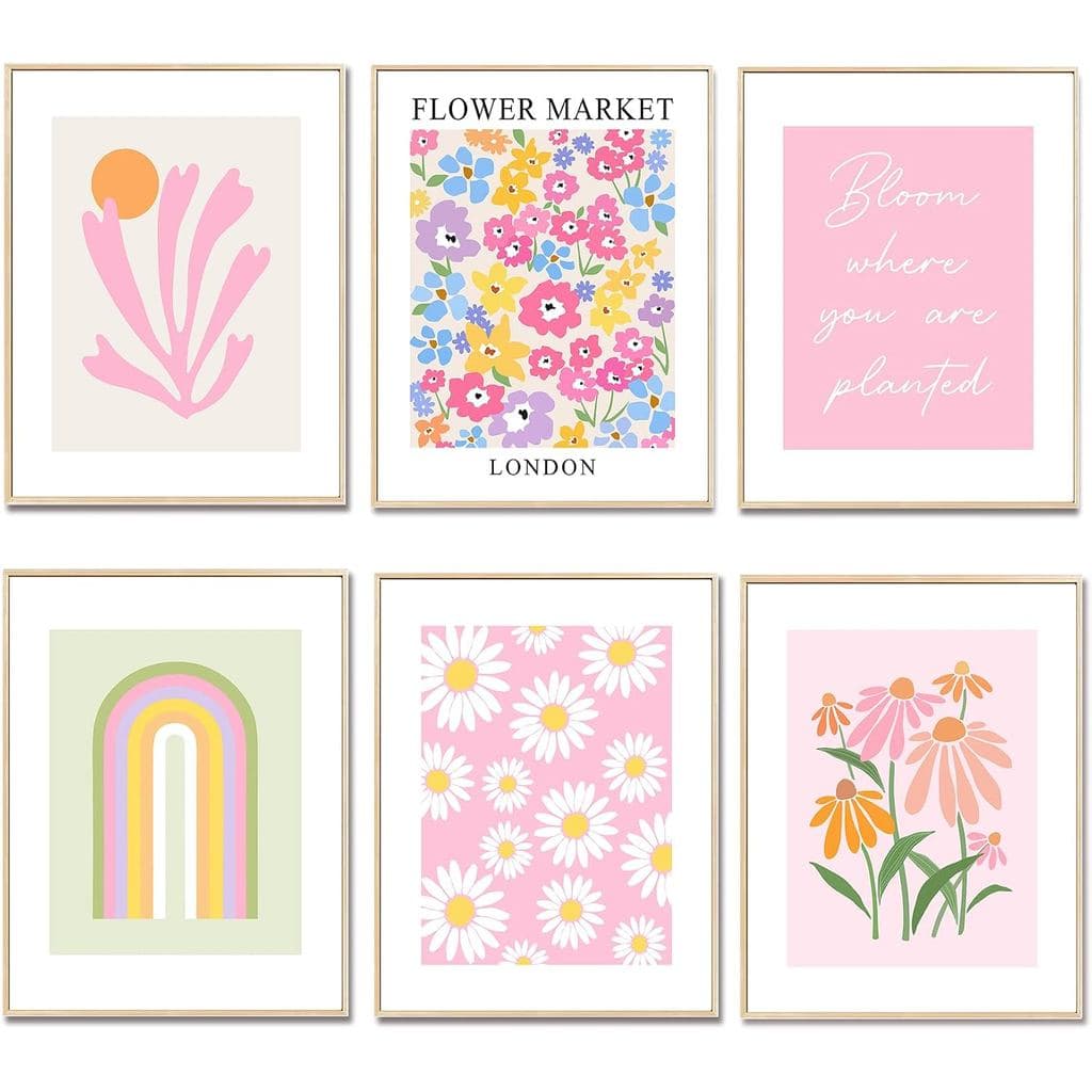 Impressões de Arte para Decoração de Parede em Estilo Rosa, Pôsteres Inspirados em Matisse de 8"x10", Arte de Parede com