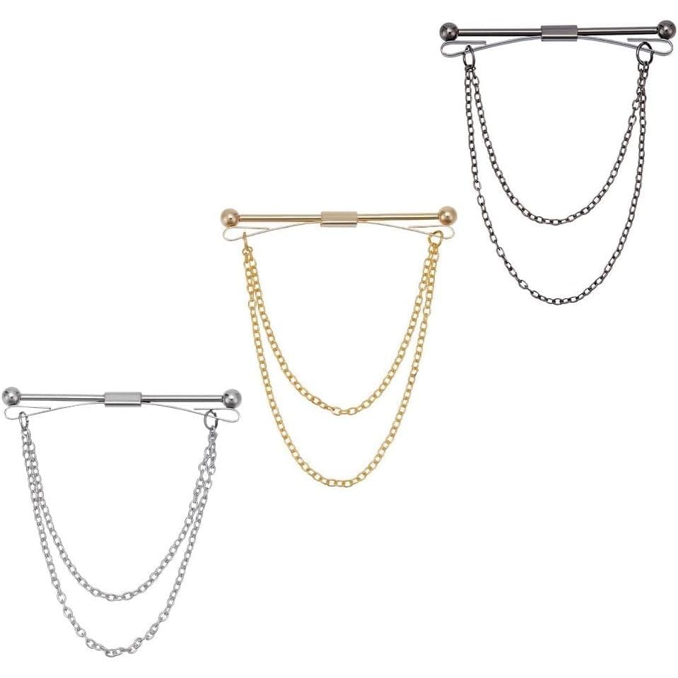 WEBEEDY Conjunto de 3 Peças de Prendedores de Gravata para Homens, Conjunto Clássico de Clipes de Gravata, Corrente de G