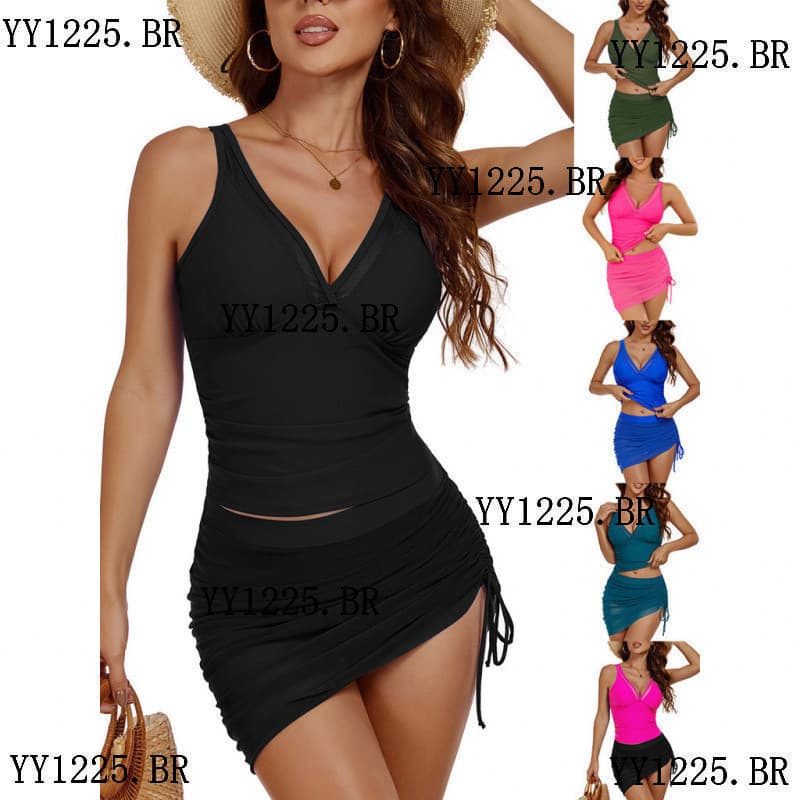 Novo Biquíni Feminino - Malha Transparente Conservador, Cordão Lateral Apoio, Plicas Secagem Rápida Conjunto Praia