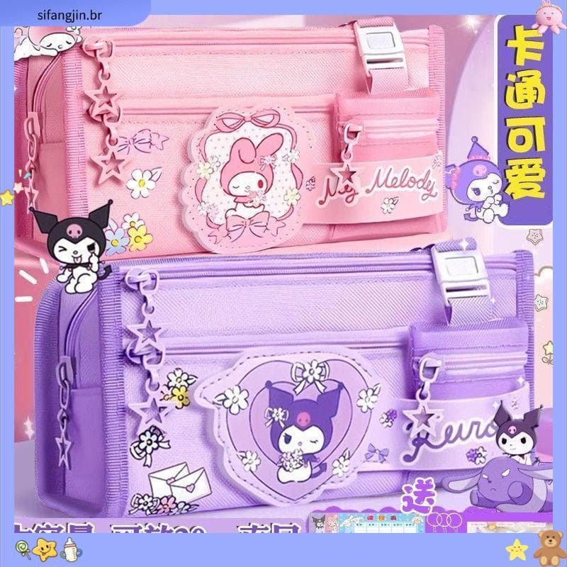 Multi-camada Sanrio lápis caso caixa de papelaria menina lápis caso grande capacidade genuíno Kuromi conjunto de papela