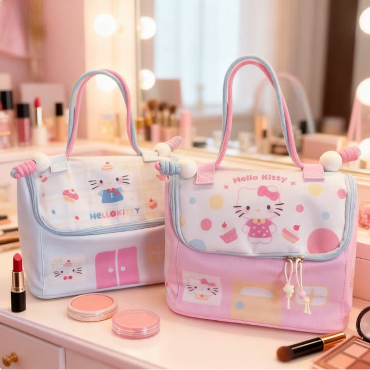 Dopamina Cartoon Small House Bolsa de cosméticos Bolsa de armazenamento de partição de grande capacidade Bolsa de armaze