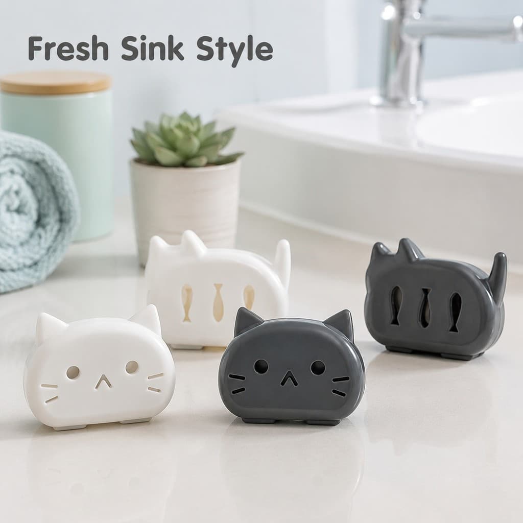 4 Pçs Bonito Gato Escova De Dentes Cobre Tampas De Cabeça De Branco E Cinza Para Armazenamento De Banheiro