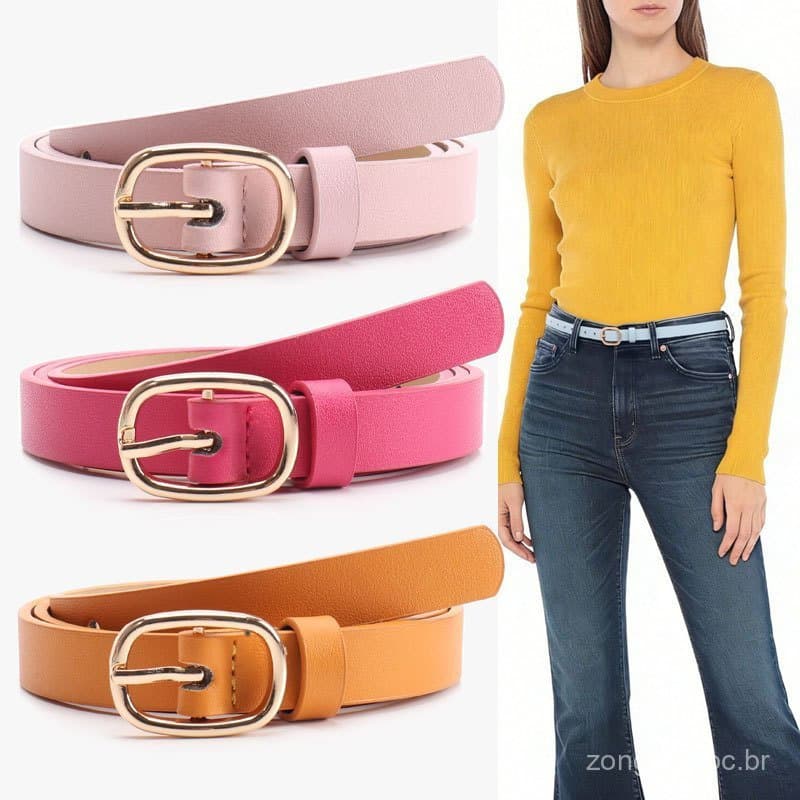 Cinto Feminino Com Fivela Dourada Estilo Suave E Doce , Jeans Simples Versátil , De Decoração Para Deslocamento