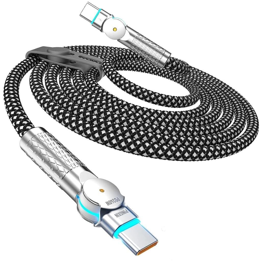 Cabo USB C para USB C 10FT 240W, 180 ° Cabo USB C Rotativo Trançado Tipo C para Carregamento Rápido para iPhone 16/16Pro