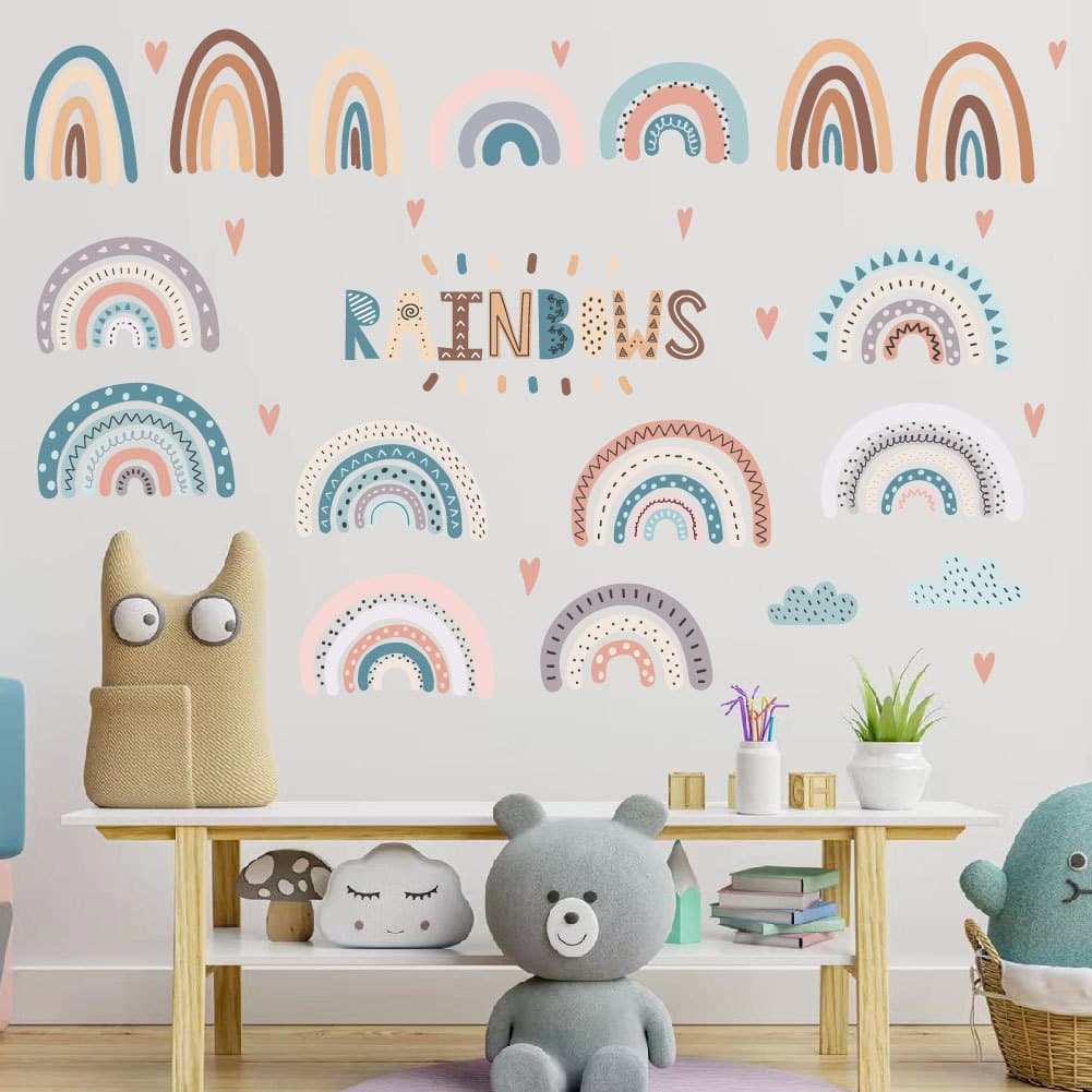 Adesivos de parede do quarto adesivos de parede decoração arco-íris jardim de infância adesivos de parede removíveis do