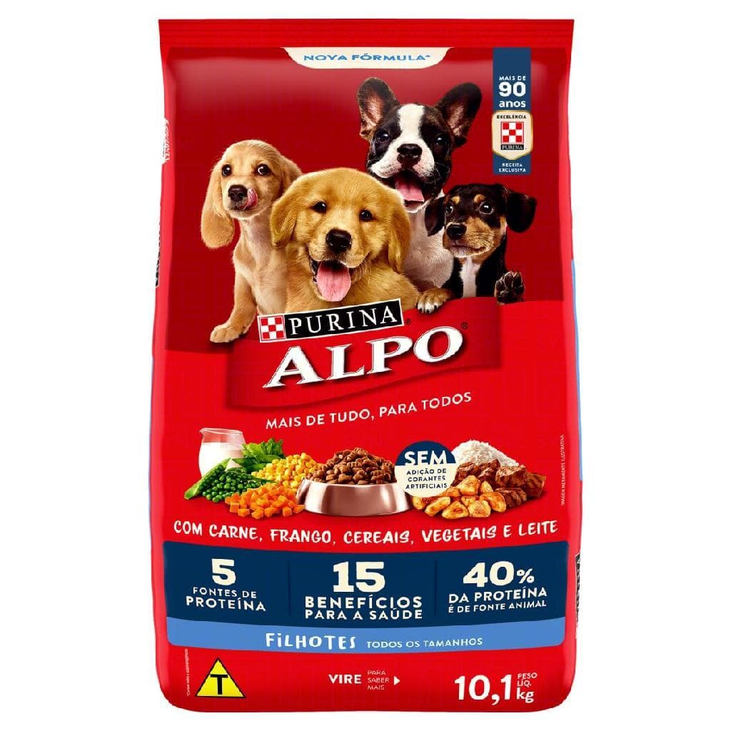 Ração Seca Purina Alpo para Cães Filhotes Carne, Frango, Cereais, Vegetais e Leite 10.1kg