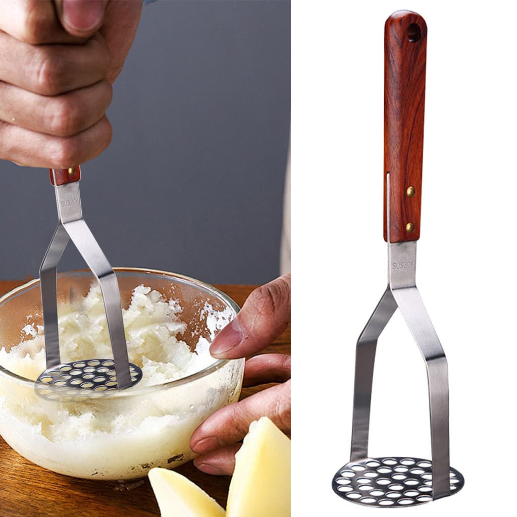 [wisdomt] Espremedor De Batatas Com Cabo De Madeira Haste De Esmagamento De Aço Inoxidável Maciça Cozinha Doméstica Mash