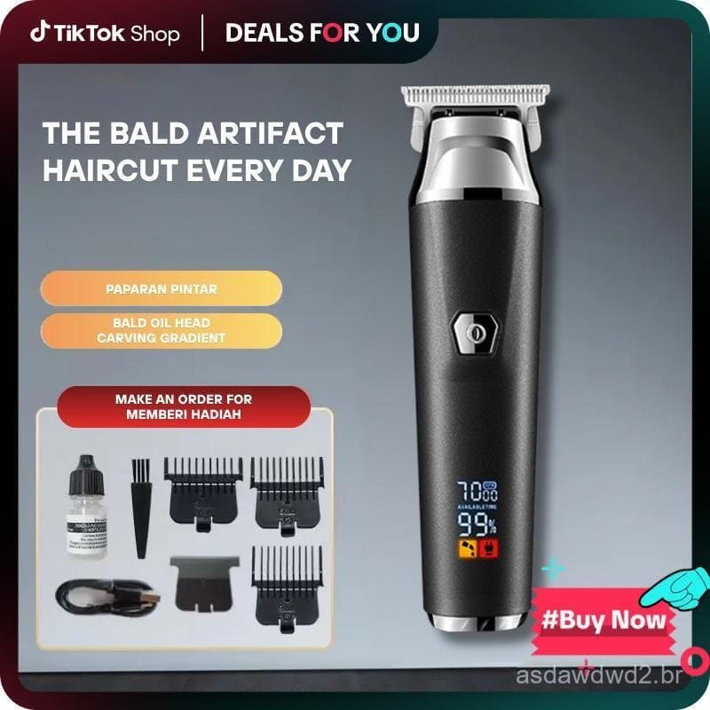 Máquina de cortar cabelo com carregamento rápido e display digital 1512LCD, equipada com cabeça de corte ajustável e cab