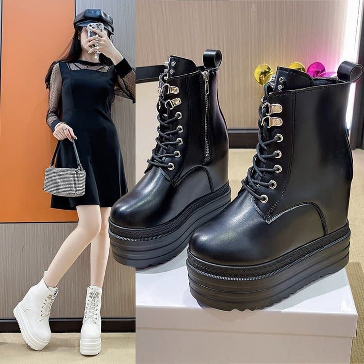 TAMANHO34-42, altura aumentada 12 CM, sapatos femininos de tamanho grande, botas curtas de sola grossa, botas femininas