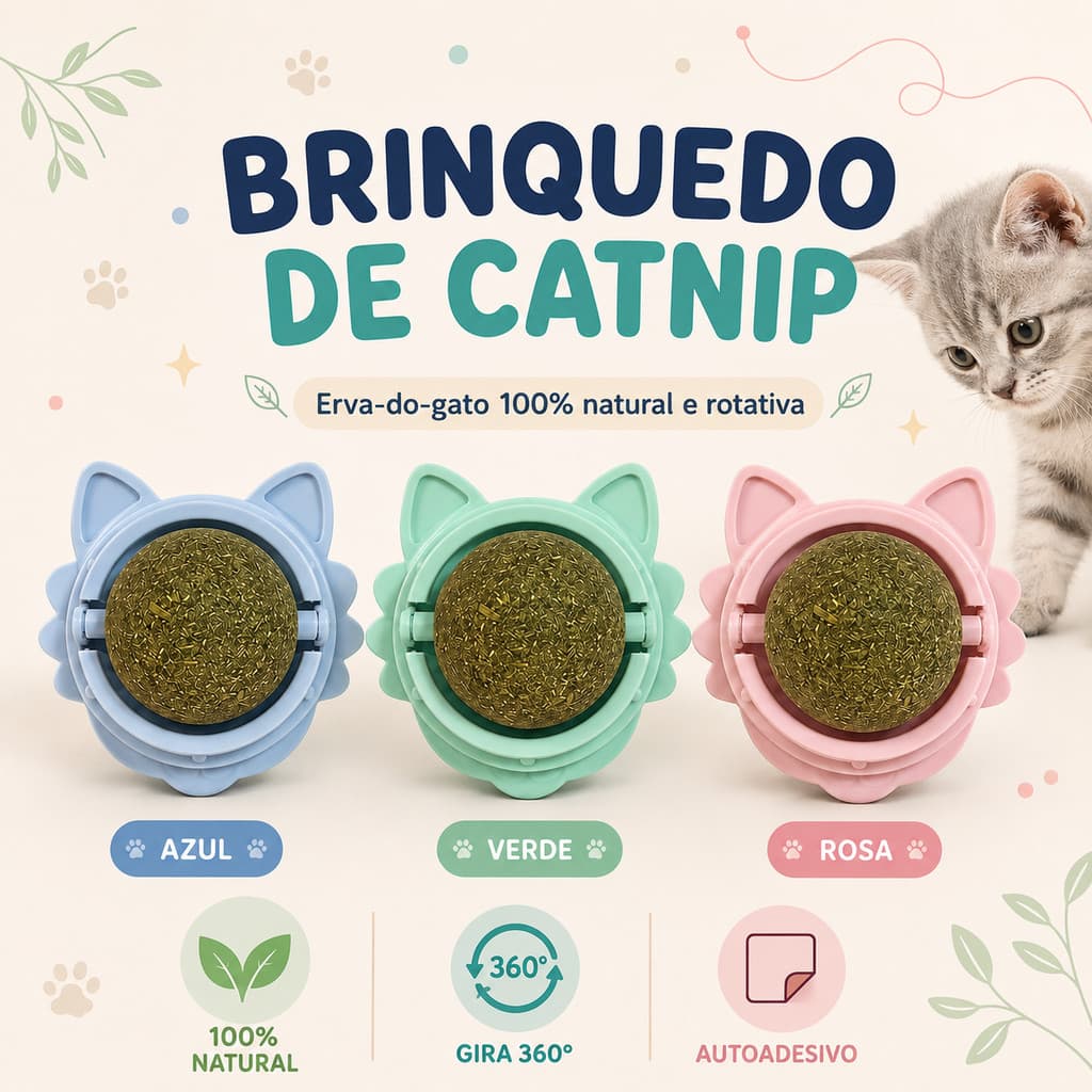 Brinquedo com Bola Erva Natural do Gato Relaxante Catnip Carinha do Gato