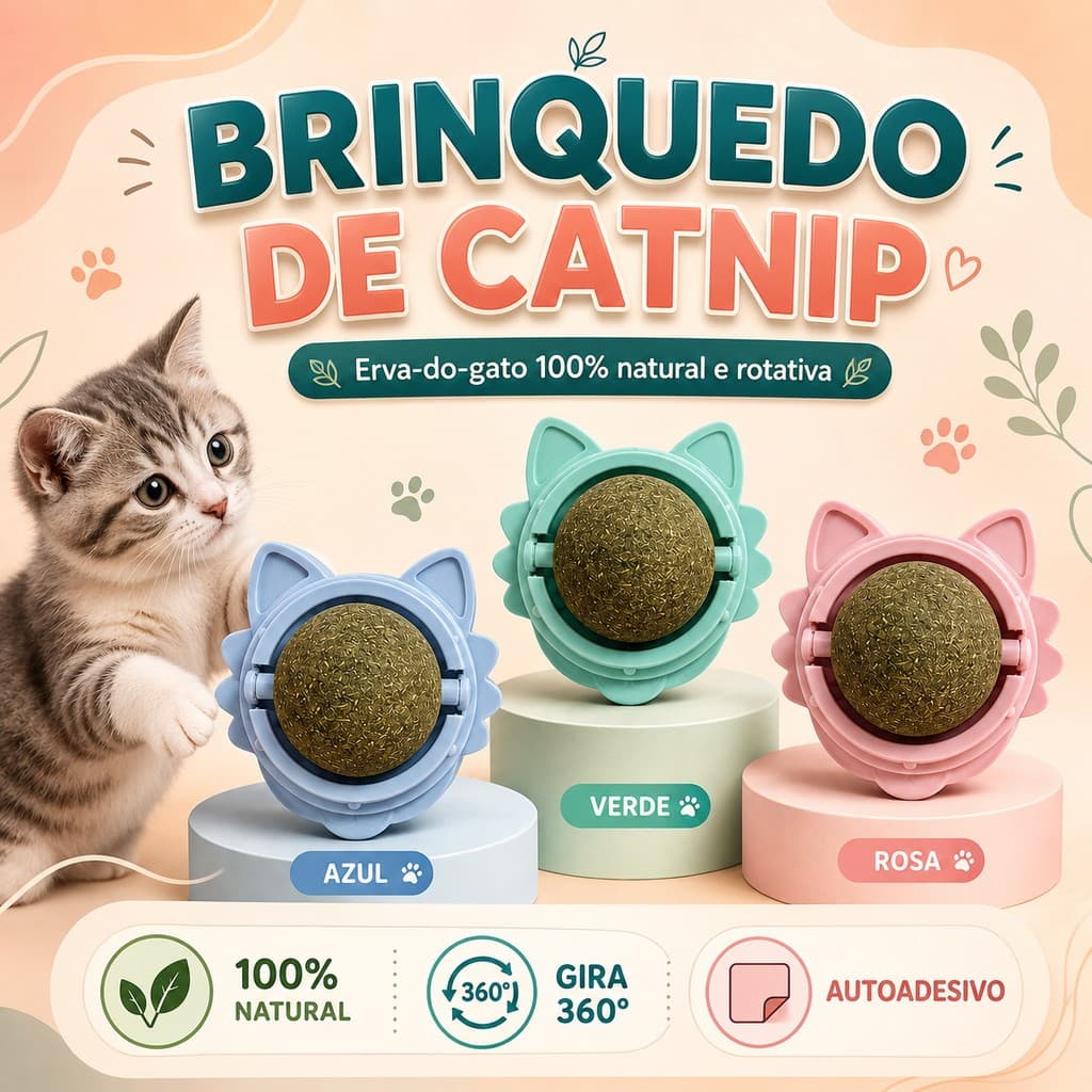 Brinquedo com Bola Erva Natural do Gato Relaxante Catnip Carinha do Gato