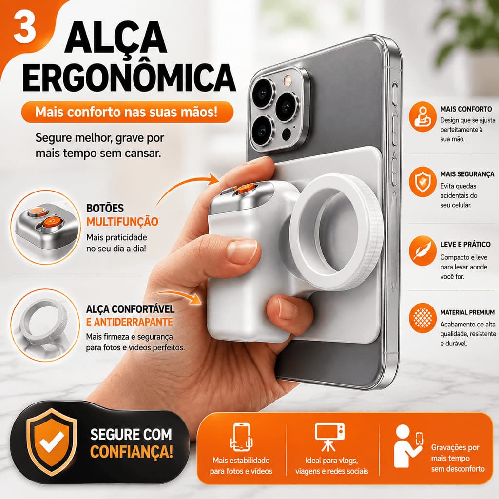 Suporte Celular MagSafe Controle Bluetooth E Pegada Ergonômica Magnético Estilo Câmera Auxílio Fotografia Grip Foto