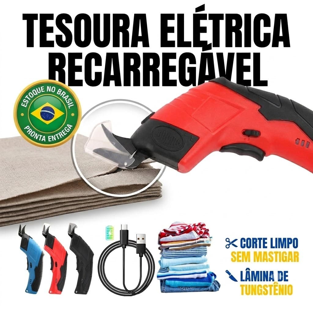 Tesoura Elétrica Recarregável Sem Fio para Tecidos Costura Artesanato Lâmina de Tungstênio USB
