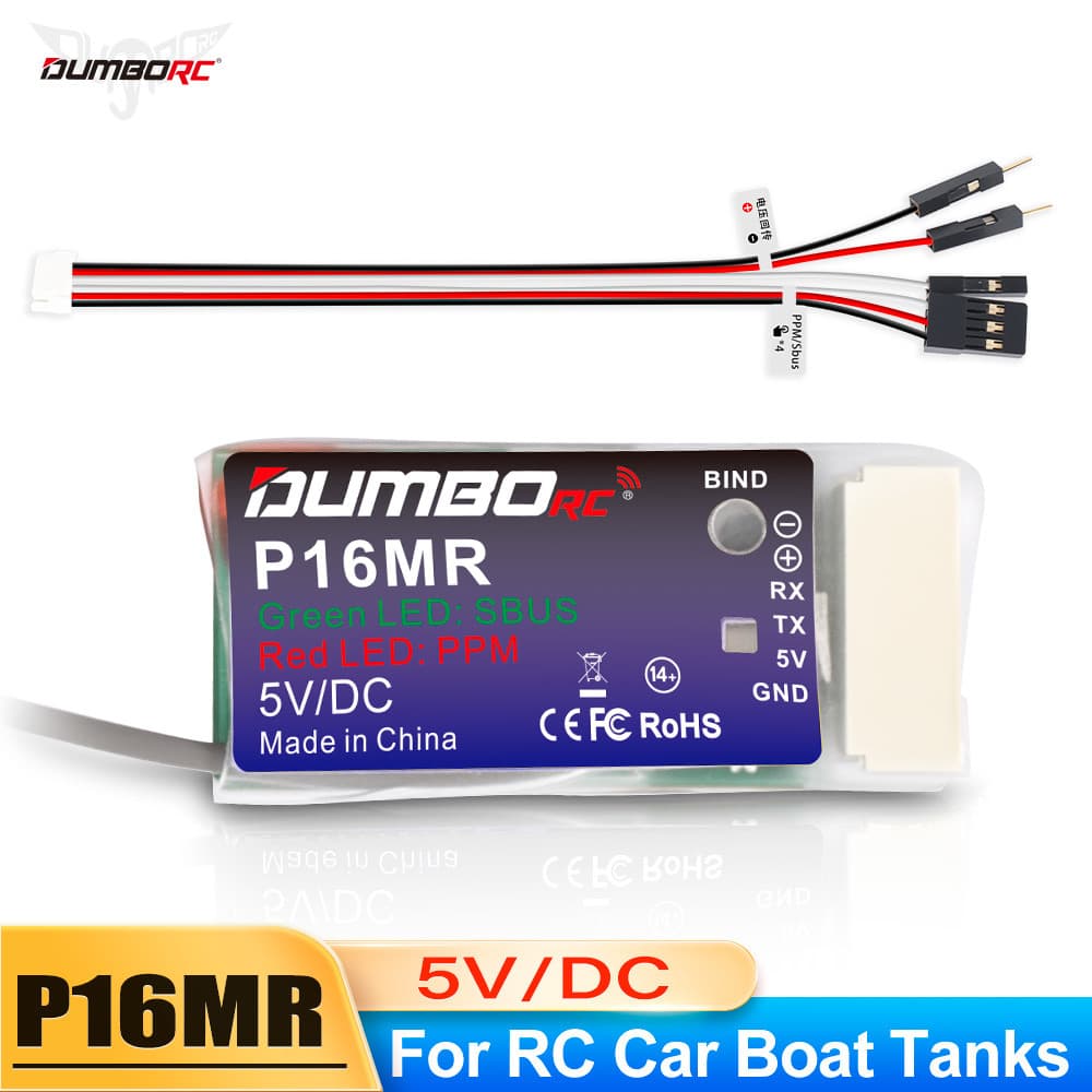 DUMBORC P16MR Mini Receptor RC 16CH 2.4GHz SBUS/PPM 4-10V Compatível Com Todos Os Transmissores Para Avião Carro Barco R