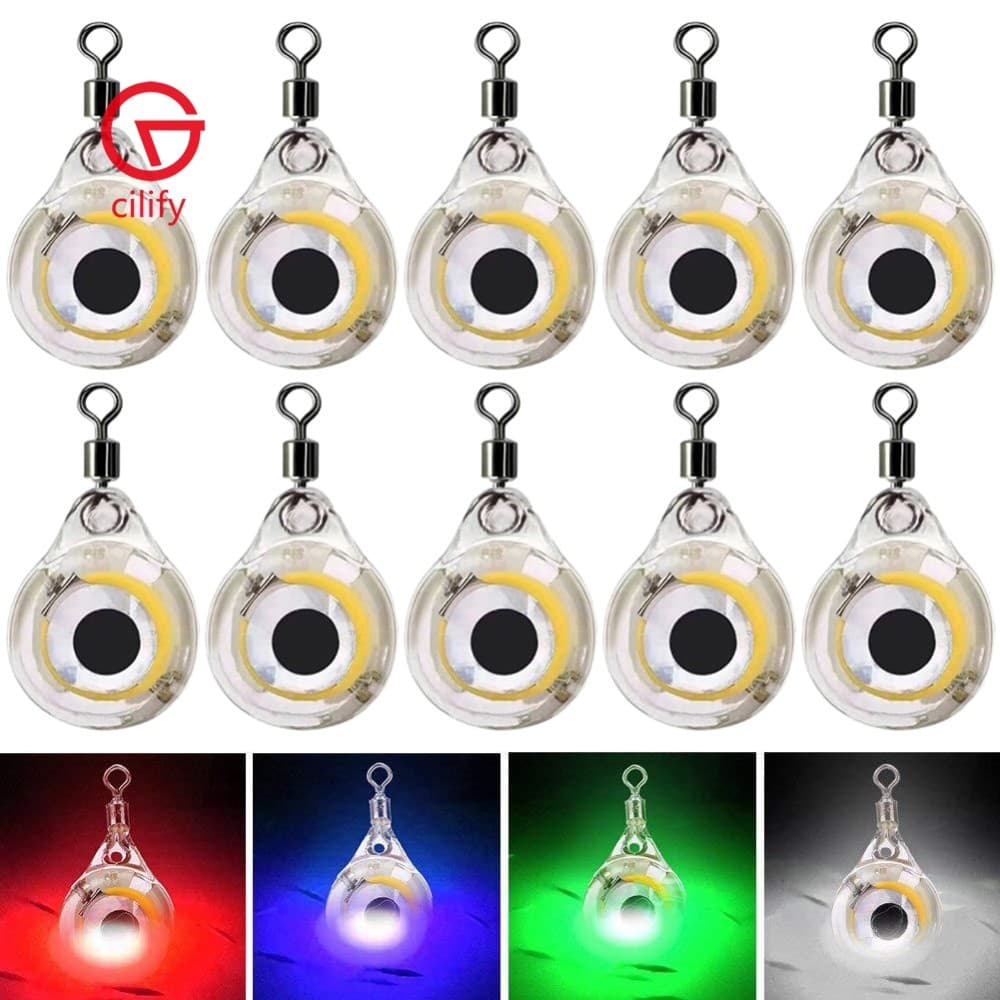 10 Pçs Isca De Pesca Luz Mini Forma Olho Subaquática Da Noite Alimentado Por Bateria LED Para Atrair Peixes