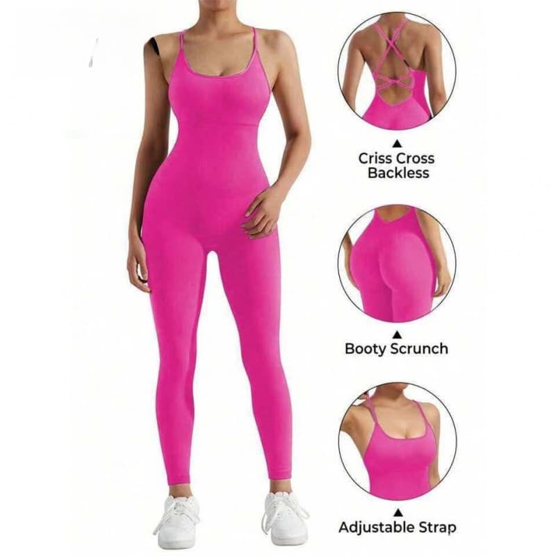 Popular macacão de yoga sem costura com costas cruzadas em 6 cores, roupa esportiva justa para mulheres.