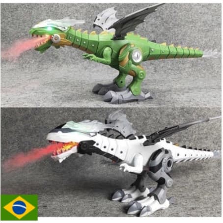 Dinossauro Robô a pilha solta fumaça com luz e som